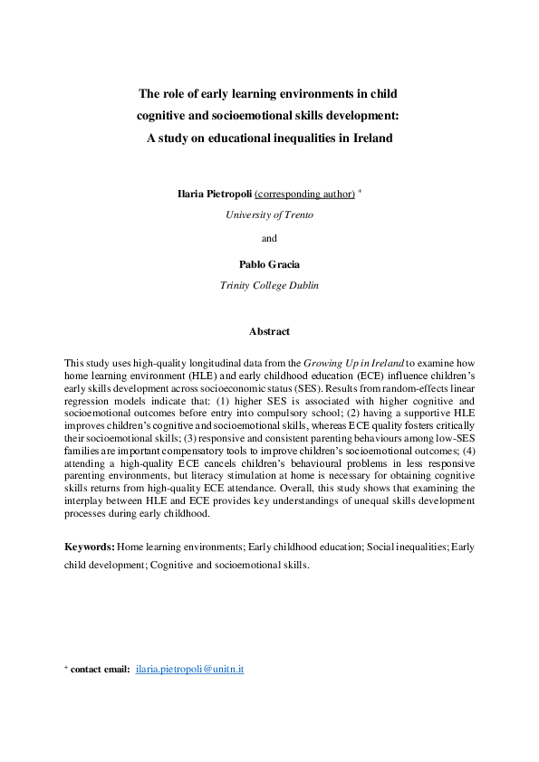 (PDF) The role of early learning environments in child cognitive and ...