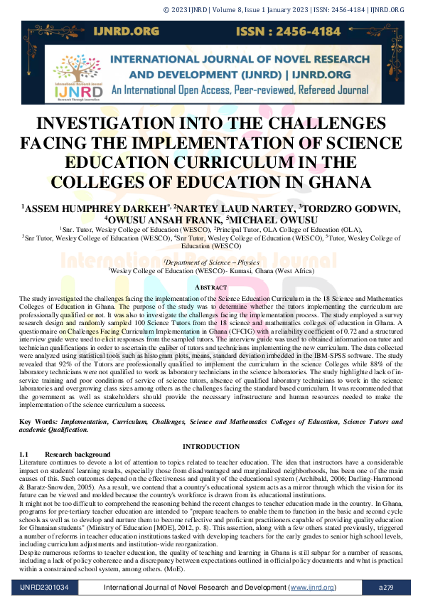 (PDF) INVESTIGATION INTO THE CHALLENGES FACING THE IMPLEMENTATION OF ...