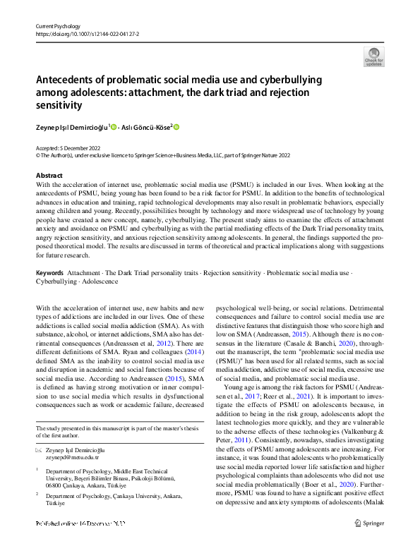 (PDF) Antecedents of problematic social media use and cyberbullying ...