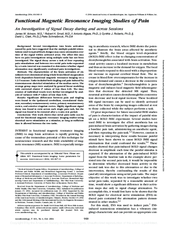 (PDF) Functional Magnetic Resonance Imaging Studies of Pain