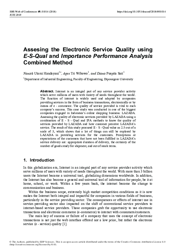 (PDF) Assesing the Electronic Service Quality using E-S-Qual and ...