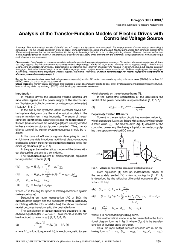 (PDF) Analysis of the Transfer-Function Models of Electric Drives with ...