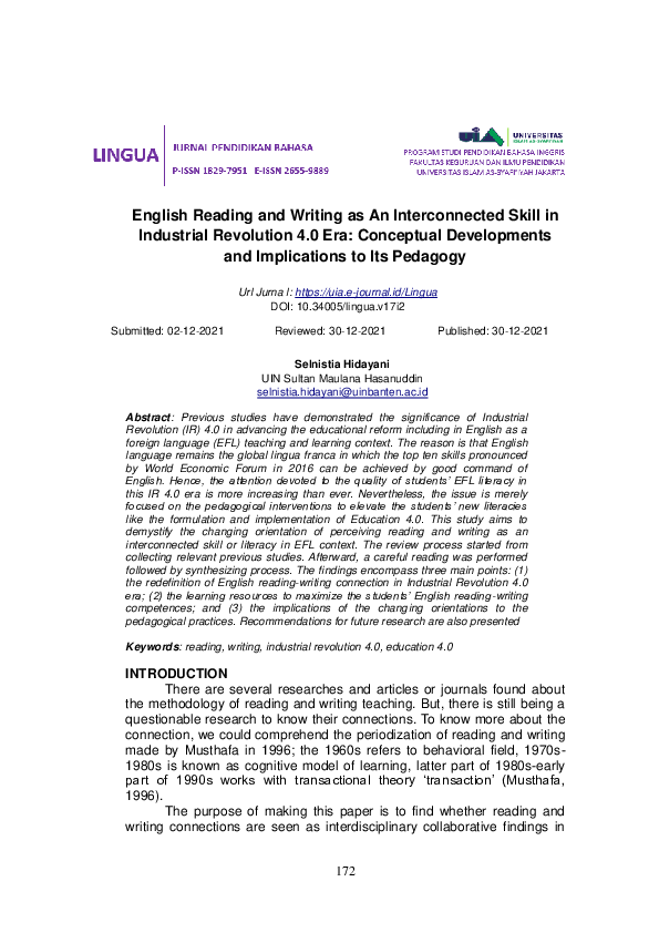 (PDF) English Reading and Writing as an Interconnected Skill in ...