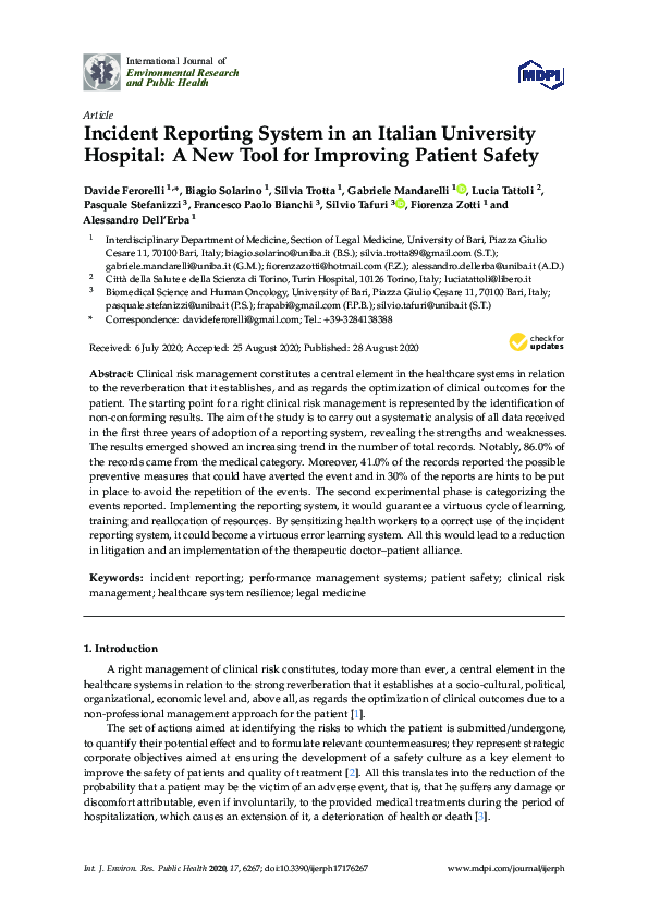 (PDF) Incident Reporting System in an Italian University Hospital: A ...