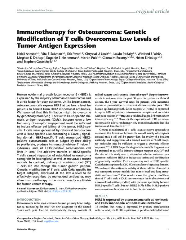 (PDF) Immunotherapy for Osteosarcoma: Genetic Modification of T cells ...