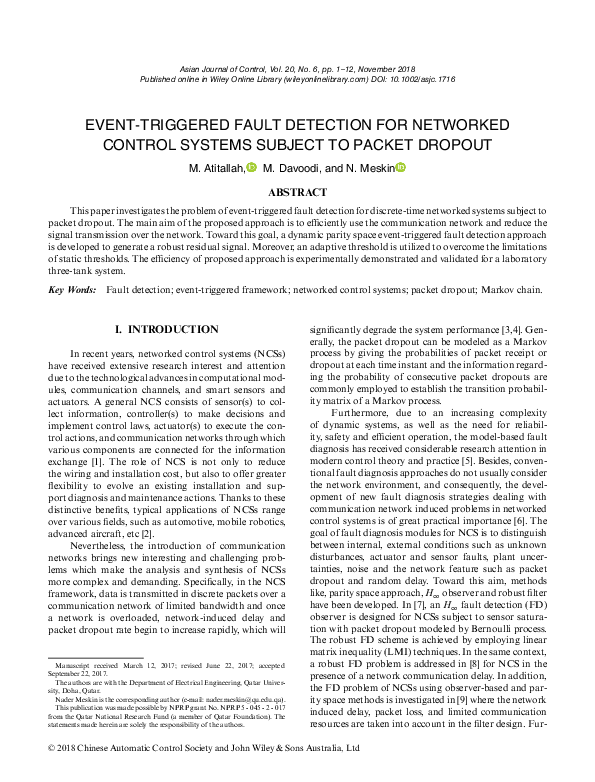 (PDF) Event‐Triggered Fault Detection for Networked Control Systems ...