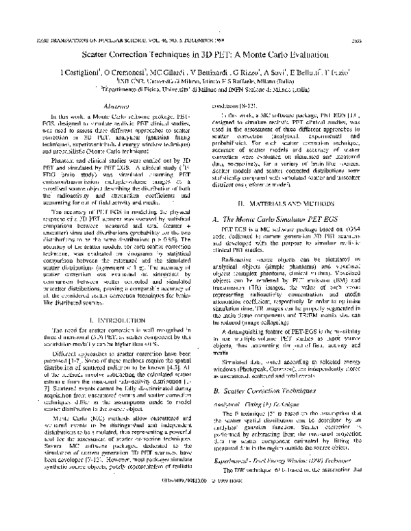 (PDF) Scatter correction techniques in 3D PET: a Monte Carlo evaluation