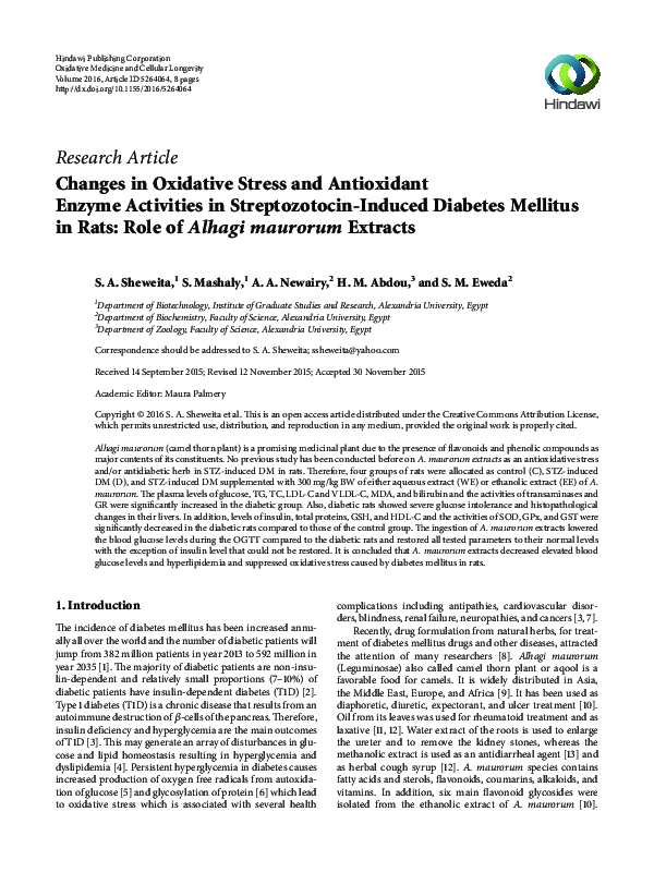 (PDF) Changes in Oxidative Stress and Antioxidant Enzyme Activities in ...