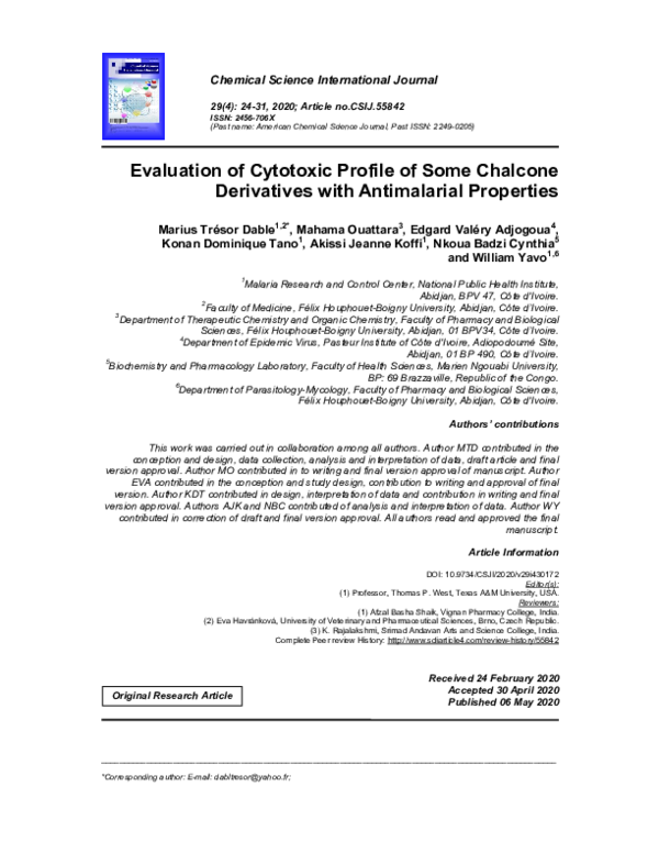 (PDF) Evaluation of Cytotoxic Profile of Some Chalcone Derivatives with ...