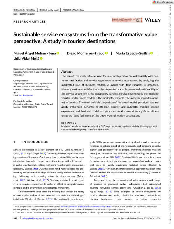 (PDF) Sustainable service ecosystems from the transformative ...