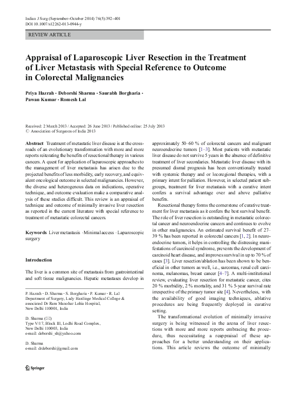 (PDF) Appraisal of Laparoscopic Liver Resection in the Treatment of ...