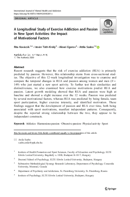 (PDF) A Longitudinal Study of Exercise Addiction and Passion in New ...