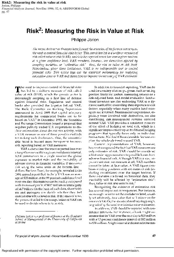 (PDF) Risk2: Measuring the Risk in Value at Risk