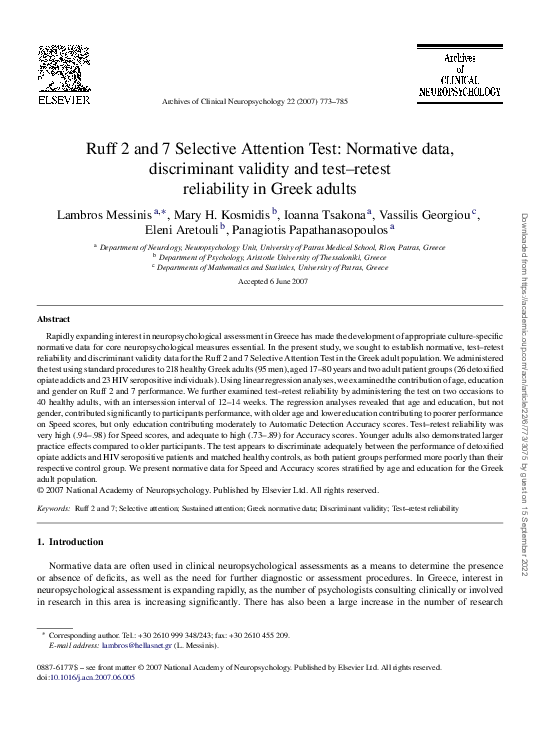 (PDF) Ruff 2 and 7 Selective Attention Test: Normative data ...