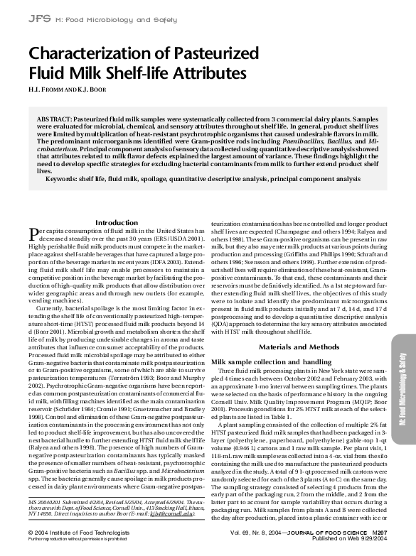 (PDF) Characterization of Pasteurized Fluid Milk Shelf-life Attributes
