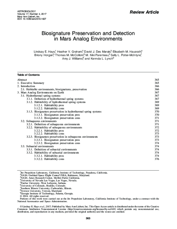 (PDF) Biosignature Preservation and Detection in Mars Analog Environments