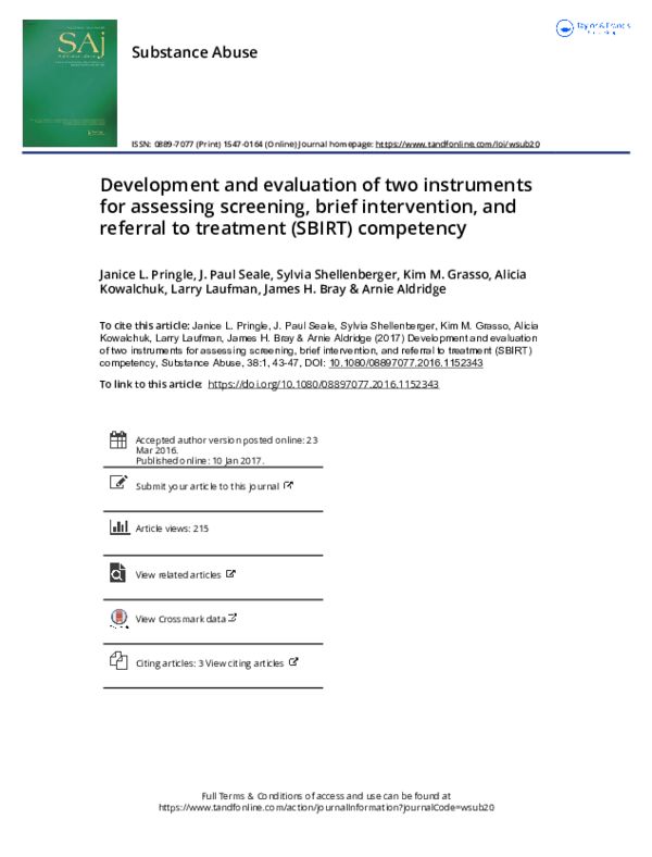 (PDF) Development and Evaluation of Two Instruments for Assessing SBIRT ...