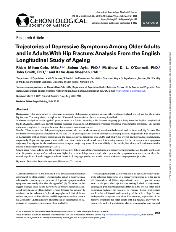 (PDF) Trajectories of Depressive Symptoms Among Older Adults and in ...