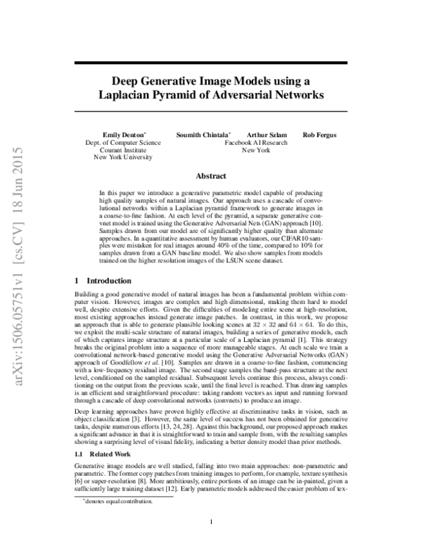 (PDF) Deep Generative Image Models using a Laplacian Pyramid of ...