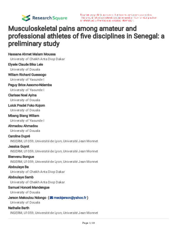 (PDF) Musculoskeletal pains among amateur and professional athletes of ...