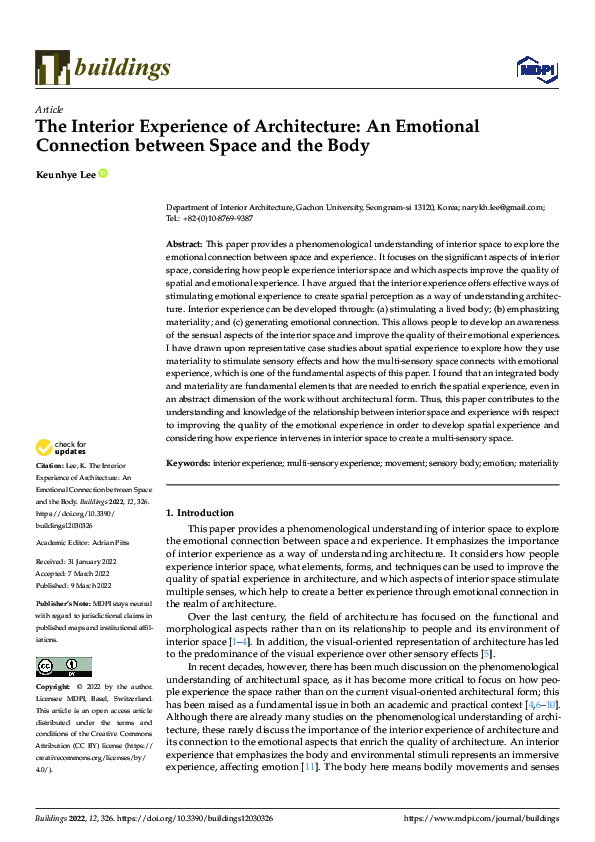 (PDF) The Interior Experience of Architecture: An Emotional Connection ...