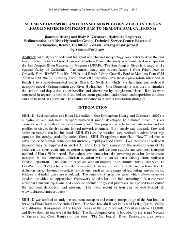 (PDF) Sediment Transport and Channel Morphology Model in the San ...