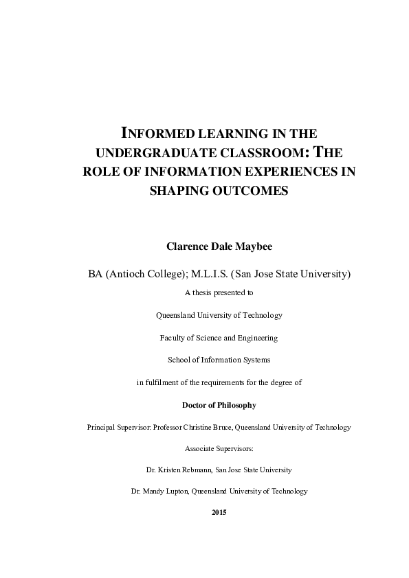 (PDF) Informed Learning in the Undergraduate Classroom: The Role of ...