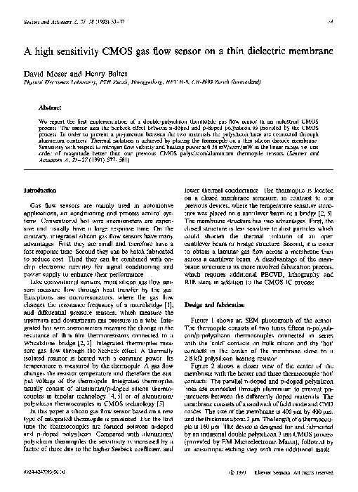 (PDF) A high sensitivity CMOS gas flow sensor on a thin dielectric membrane Henry Baltes
