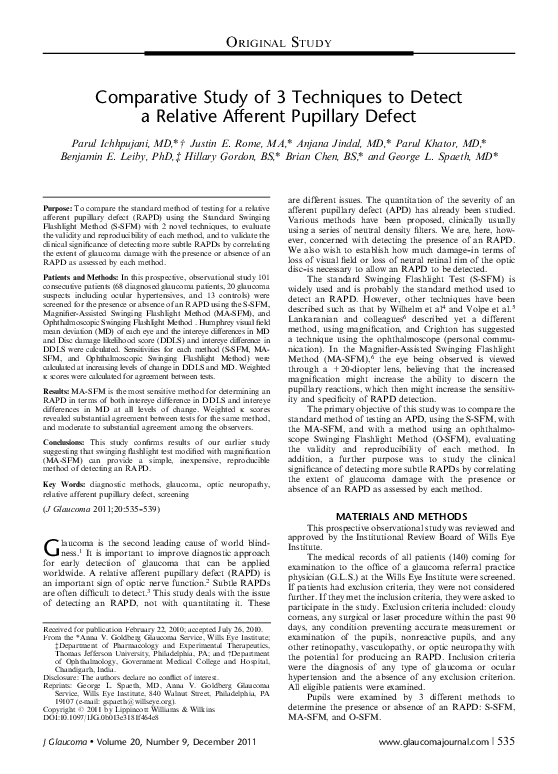 (PDF) Comparative Study of 3 Techniques to Detect a Relative Afferent ...