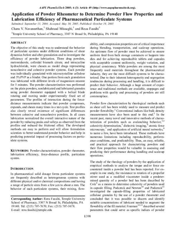 (PDF) Application of powder rheometer to determine powder flow ...