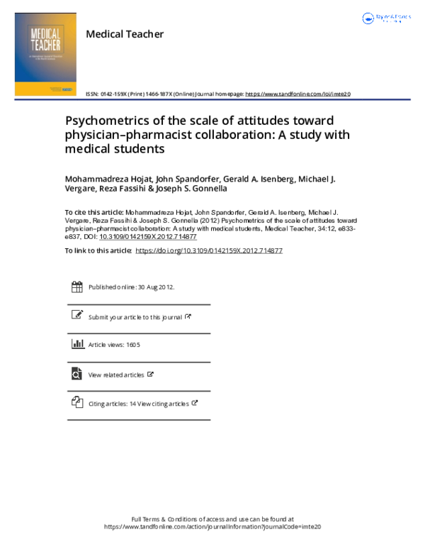 (PDF) Psychometrics of the scale of attitudes toward physician ...