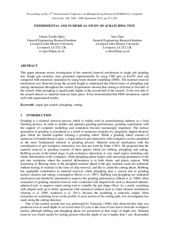 (PDF) Experimental and numerical study on scratching test