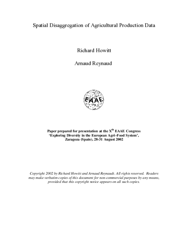 (PDF) Spatial disaggregation of agricultural production data using ...