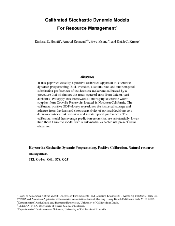 (PDF) Calibrated Stochastic Dynamic Models for Resource Management ...