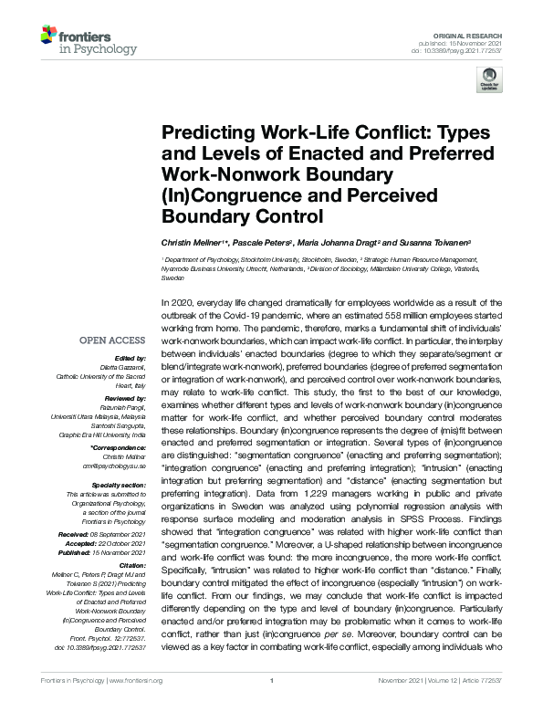 (PDF) Predicting Work-Life Conflict: Types and Levels of Enacted and ...