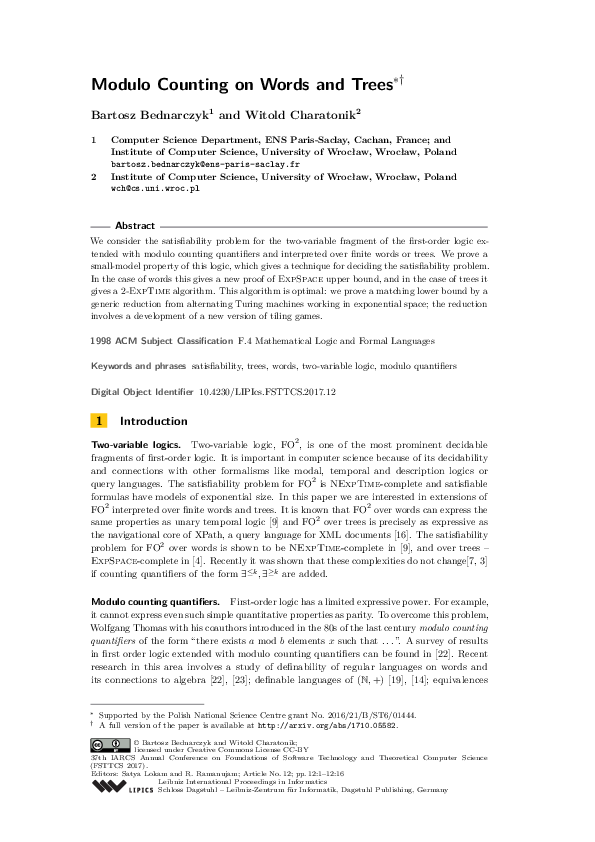 (PDF) Modulo Counting on Words and Trees
