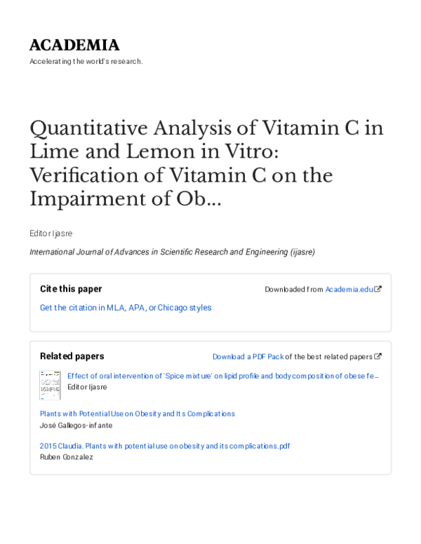 (PDF) Quantitative Analysis of Vitamin C in Lime and Lemon in Vitro ...