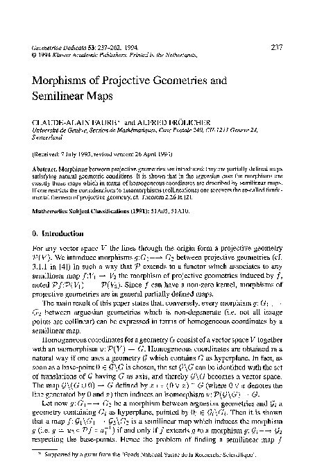 (PDF) Morphisms of projective geometries and semilinear maps