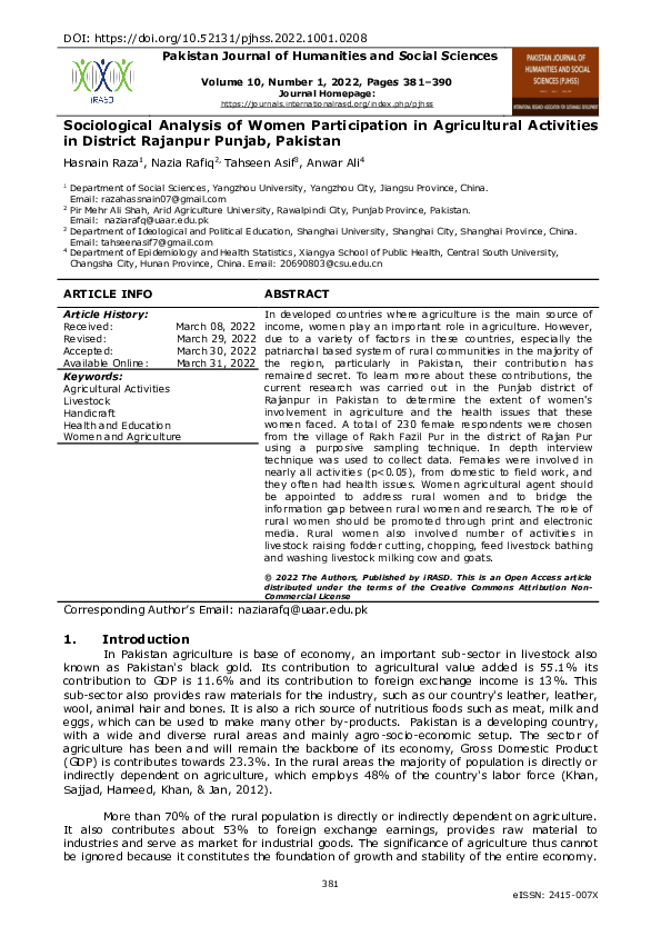 (PDF) Sociological Analysis of Women Participation in Agricultural ...
