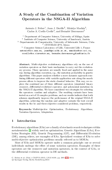 (PDF) A study of the combination of variation operators in the NSGA-II ...