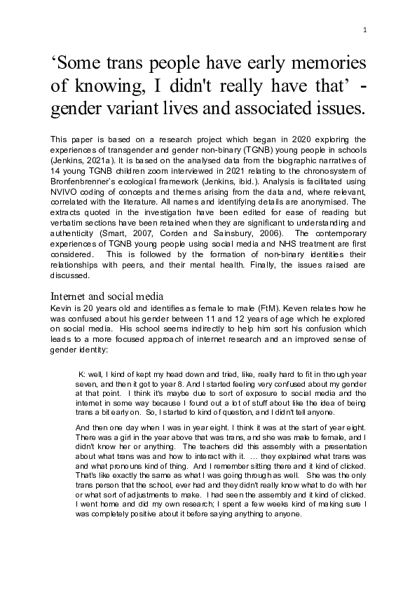(DOC) 'Some trans people have early memories of knowing, I didn't ...