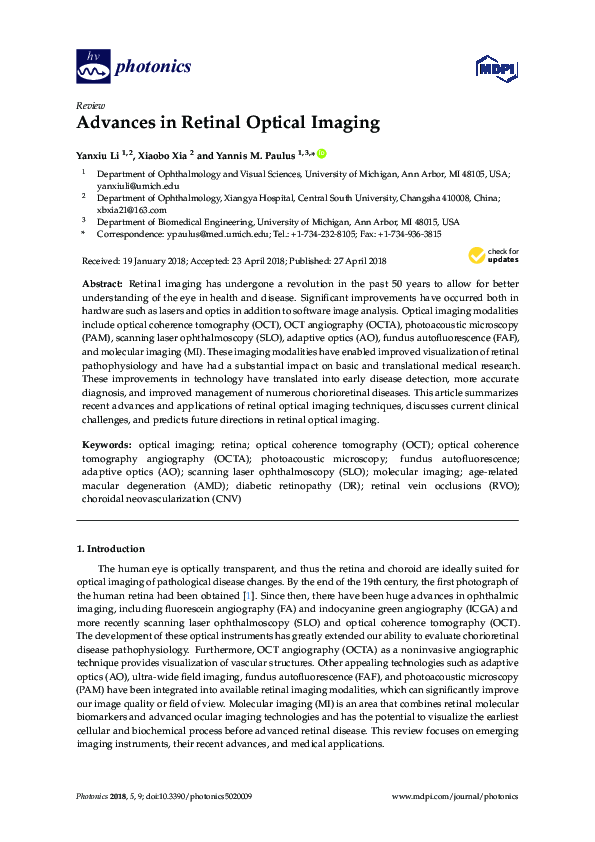 (PDF) Advances in Retinal Optical Imaging
