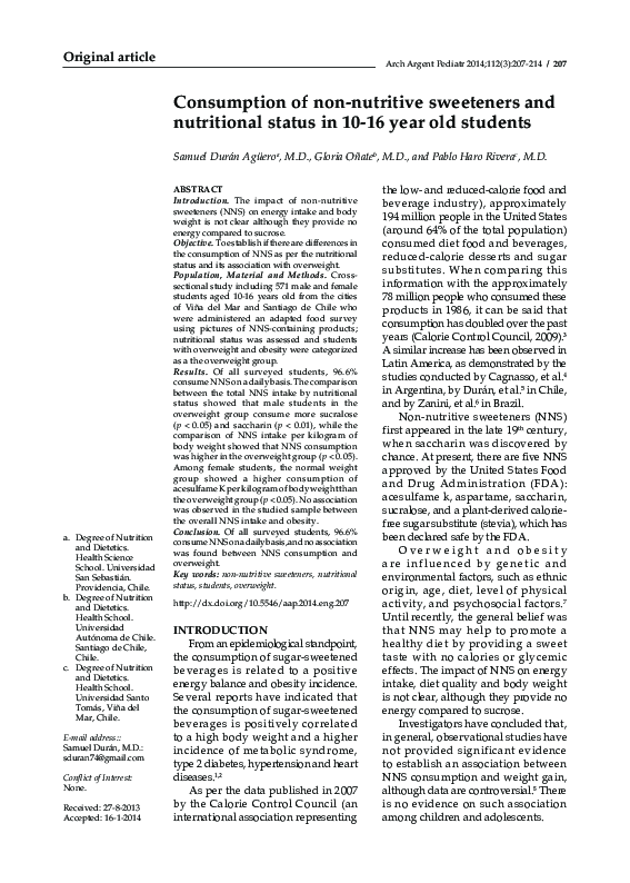 (PDF) Consumption of non-nutritive sweeteners and nutritional status in ...
