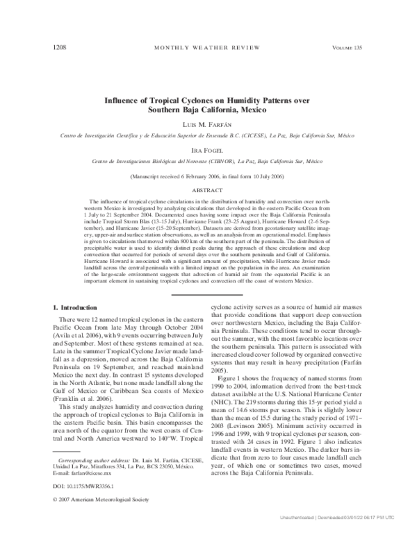 (PDF) Influence of Tropical Cyclones on Humidity Patterns over Southern ...