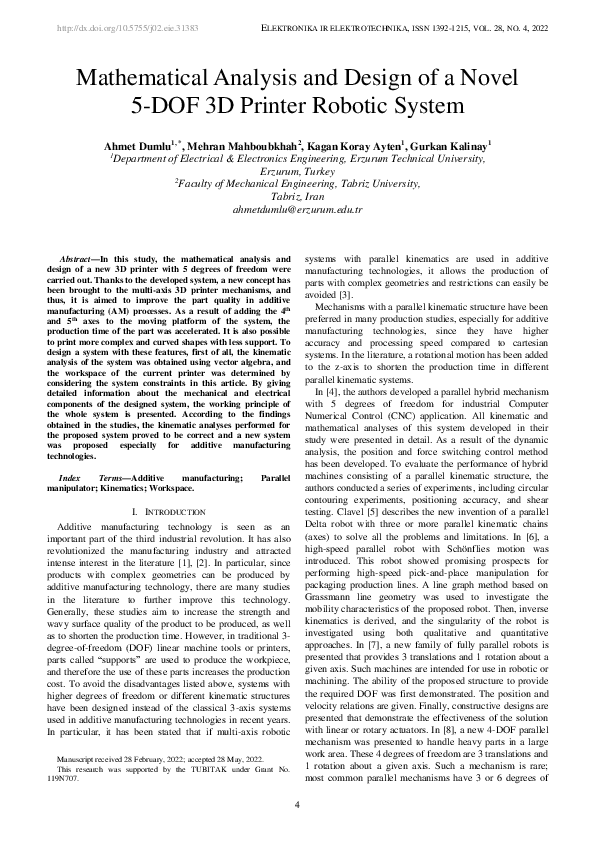 (PDF) Mathematical Analysis and Design of a Novel 5-DOF 3D Printer ...