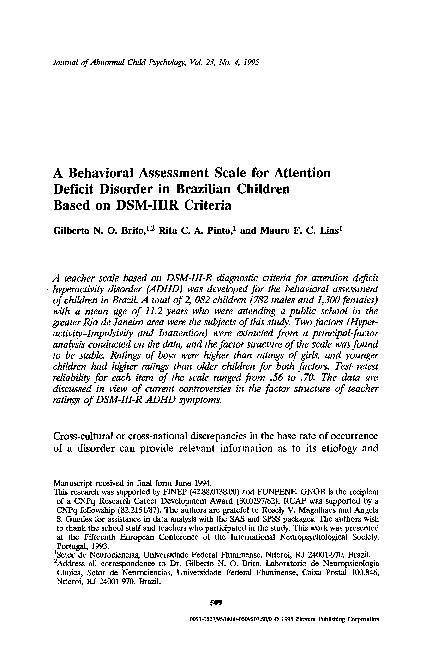 (PDF) A behavioral assessment scale for attention deficit disorder in ...