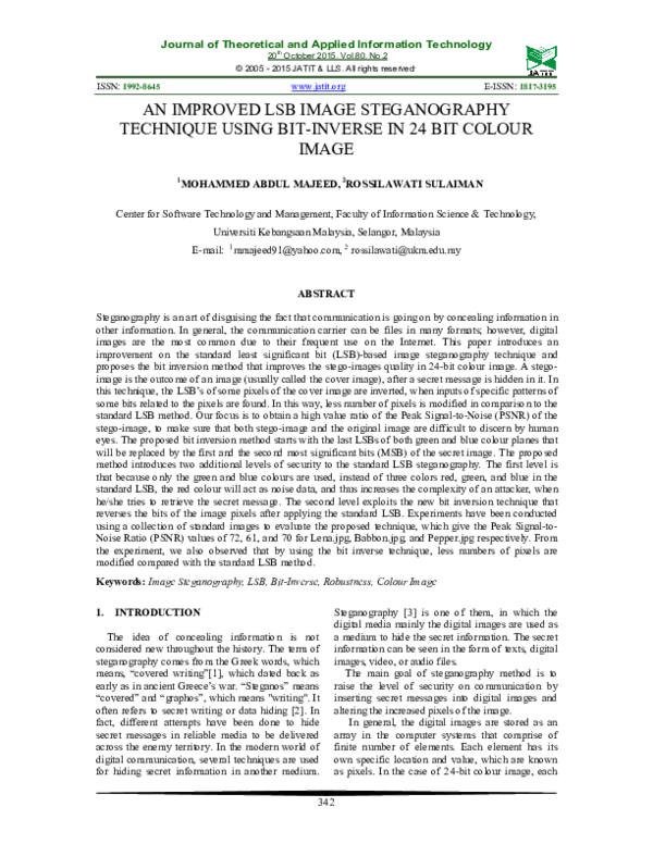 (PDF) An improved LSB image steganography technique using bit-inverse ...