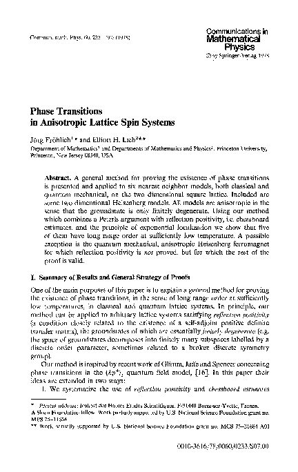 (PDF) Phase transitions in anisotropic lattice spin systems | Juerg ...