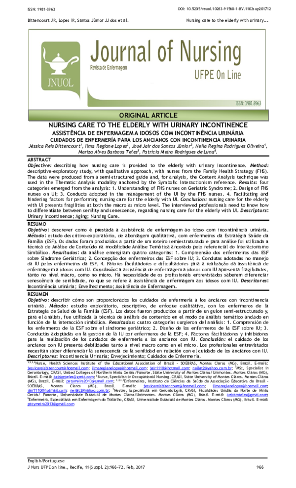 (PDF) Nursing care to the elderly with urinary incontinence