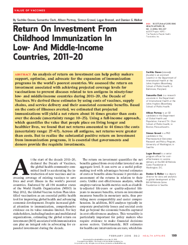 (PDF) Return On Investment From Childhood Immunization In Low- And ...